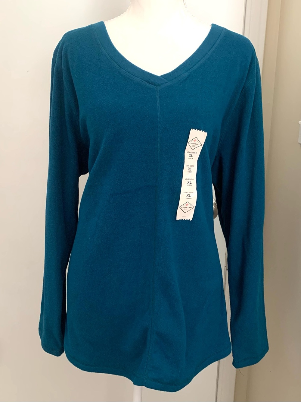 St. John’s Bay Classic V-neck Shirt Fall Fleece Top Rich Teal Cozy Sz XL NEW!